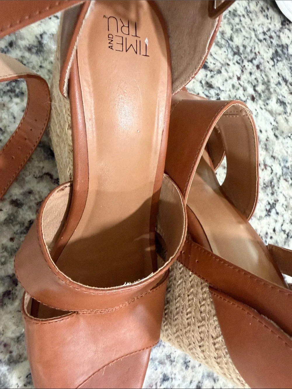 Time and Tru Tan Strappy Espadrille Wedge Sandals